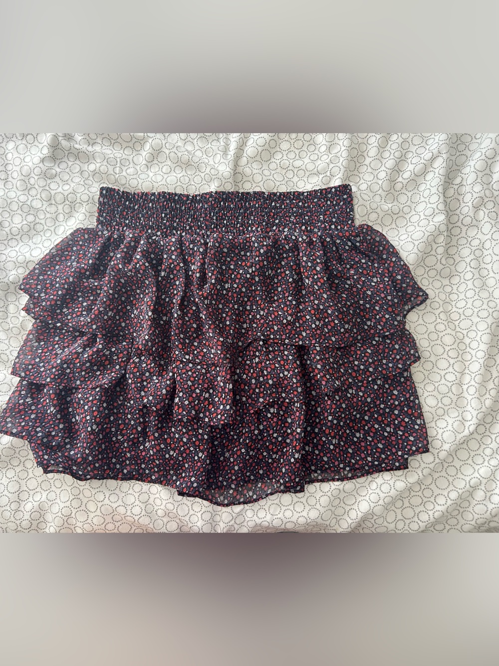 American Eagle Outfitters Navy Tiered Skater Skirt with Pink & White Floral
